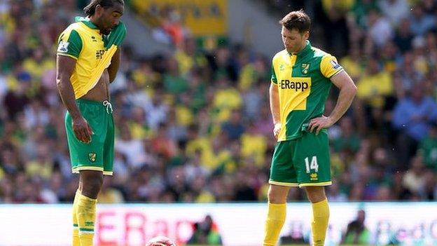 Dejected Norwich City players