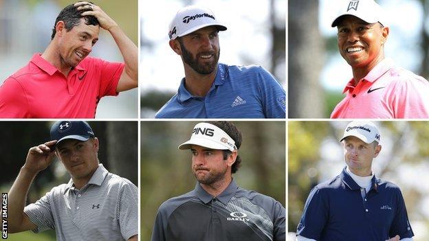 Rory McIlory, Dustin Johnson, Tiger Woods, Jordan Spieth, Bubba Watson and Justin Rose