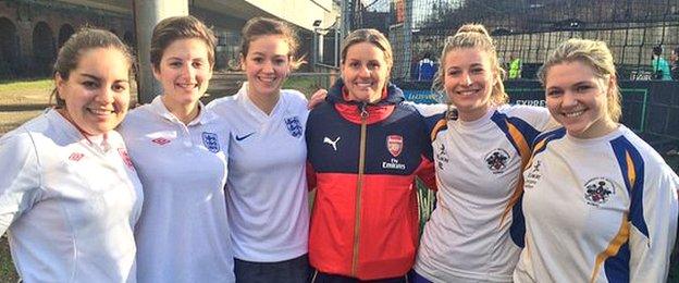 Arsenal star Kelly Smith with one of the FA People's Cup women's teams