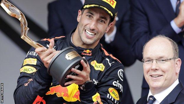 Daniel Ricciardo on the Monaco podium