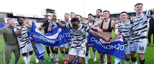 Forest Green Rovers celebrate winning the title