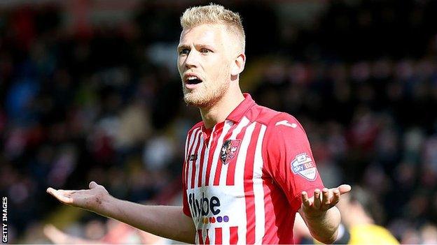 Jayden Stockley in action for Exeter City