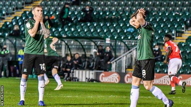 Plymouth Argyle players look shocked