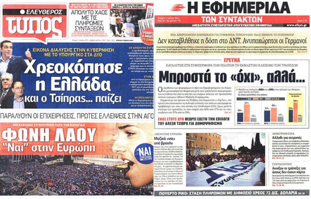 Greek Newspaper Front Pages