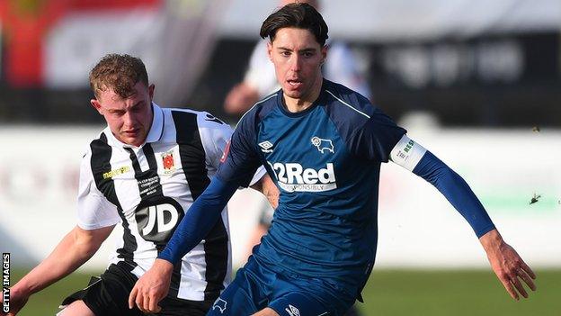 Isaac Hutchinson (right) in action for Derby County