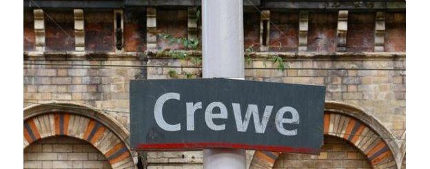 Crewe train sign is slightly bent