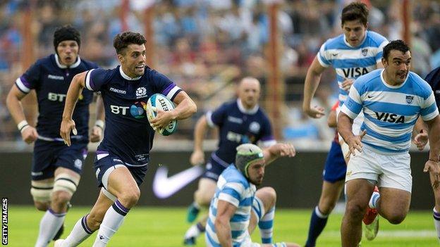 Adam Hastings in action for Scotland against Argentina