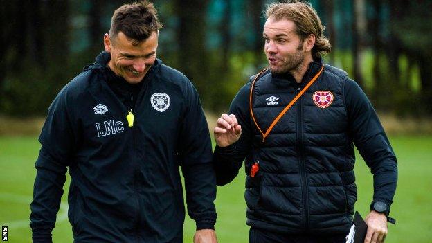 Hearts assistant Lee McCulloch and manager Robbie Neilson