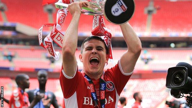 Josh Cullen celebrates after Charlton won the League One play-off final