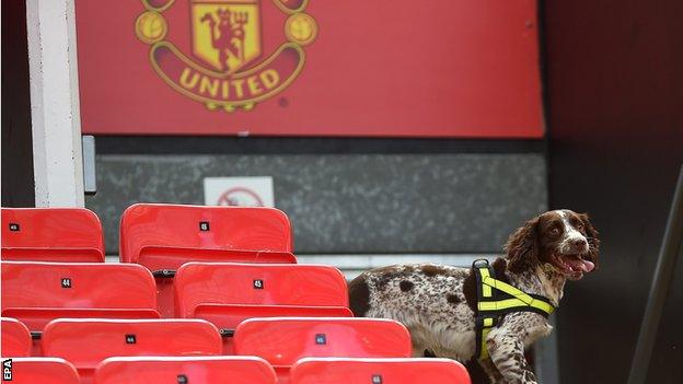 Police sniffer dogs were used at Old Trafford as part of the security check