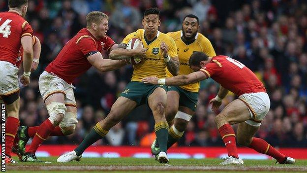 Full-back Israel Folau has played 62 Tests for Australia and scored 32 tries