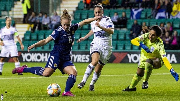 Kim Little completed her hat trick after ramming in a loose ball