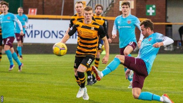 Hearts' Elliott Frear scores