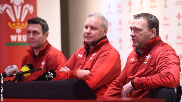 Wayne Pivac with Stephen Jones and Jonathan Humphreys