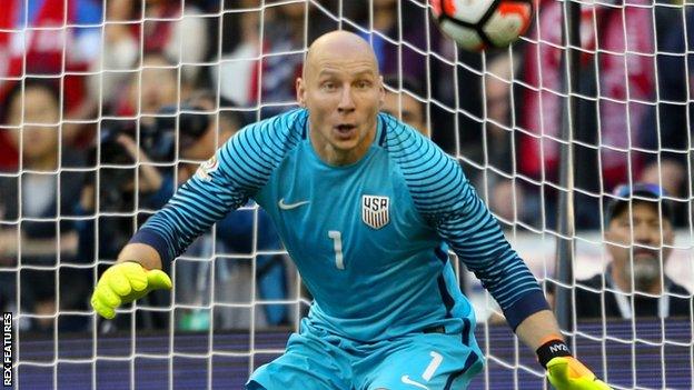 Brad Guzan in action for the USA