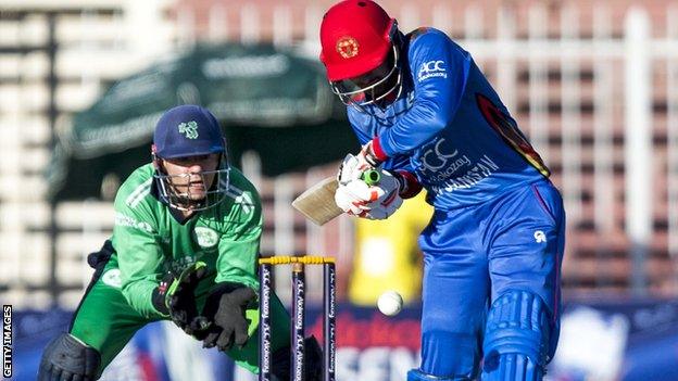 Afghanistan batsman Nasir Jamal plays a shot on his way to an impressive 53 against Ireland on Tuesday