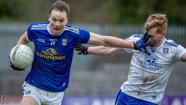 Cavan's Gearoid McKiernan holds off Kieran Hughes