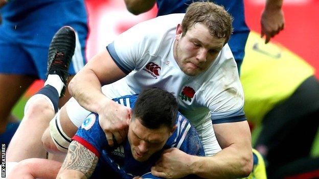 Joe Launchbury in action against France