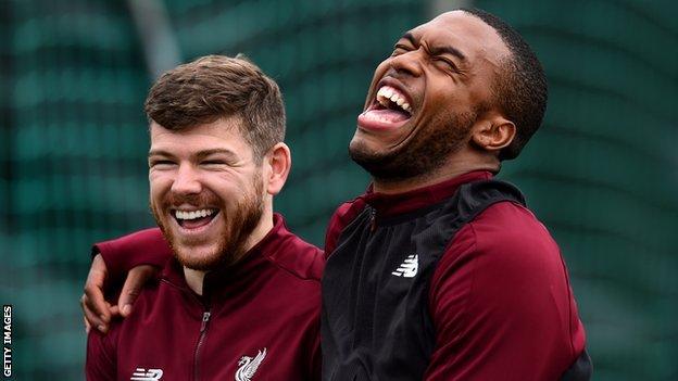 Liverpool's Alberto Moreno and Daniel Sturridge in training