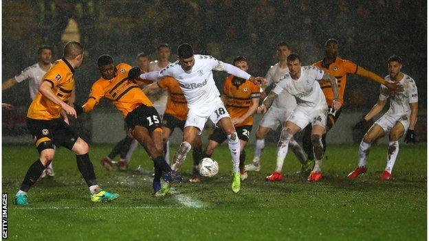 Newport and Middlesbrough players at Rodney Parade