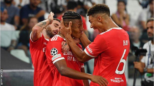 Benfica celebrate scoring against Juventus