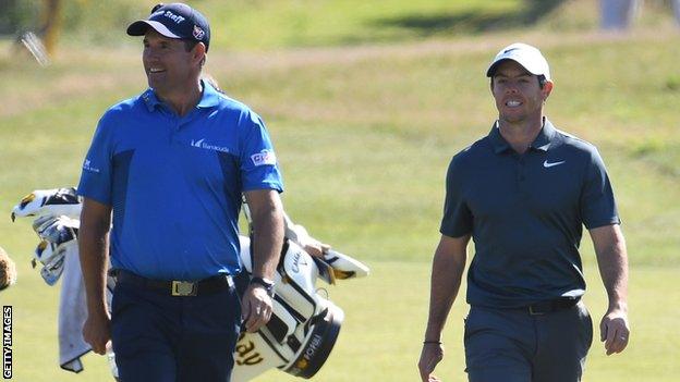 Padraig Harrington and Rory McIlroy during a practice round at this year's Open Championship