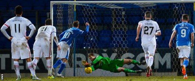 Inverness goalkeeper Owain Fon Williams saves a penalty by St Johnstone's David Wotherspoon