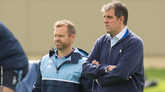 Danny Wilson and Richard Holland watch Cardiff Blues train