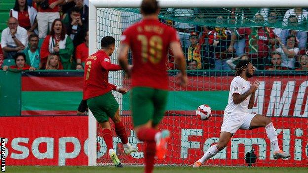 Cristiano Ronaldo scores his first goal against Switzerland