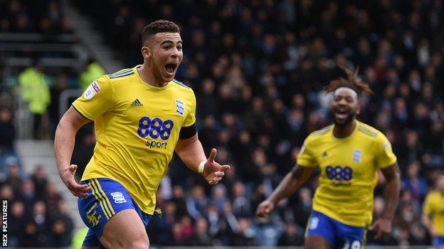 Che Adams celebrates scoring his third goal of the game