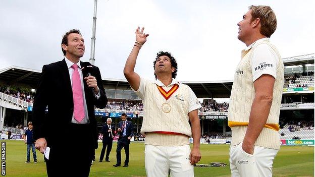 Mike Atherton, Sachin Tendulkar and Shane Warne