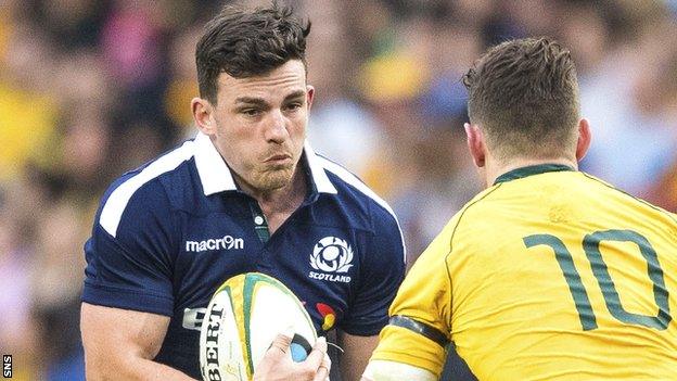 Matt Scott carries the ball for Scotland against Australia in June 2017