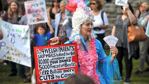 A protestor in Cardiff