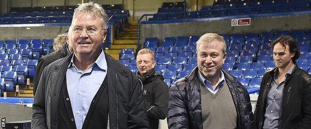 Guus Hiddink (left) and Roman Abramovich (right)