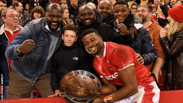 Christ Tshiunza celebrates Australia win