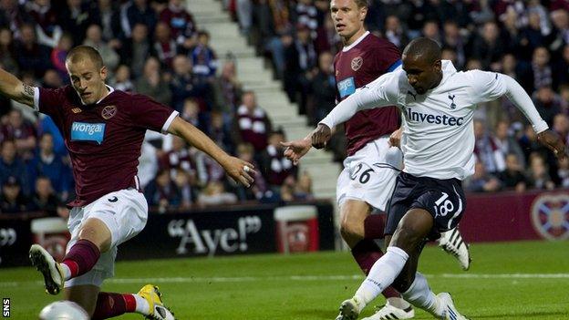 Jermain Defoe scoring for Tottenham against Hearts in 2011