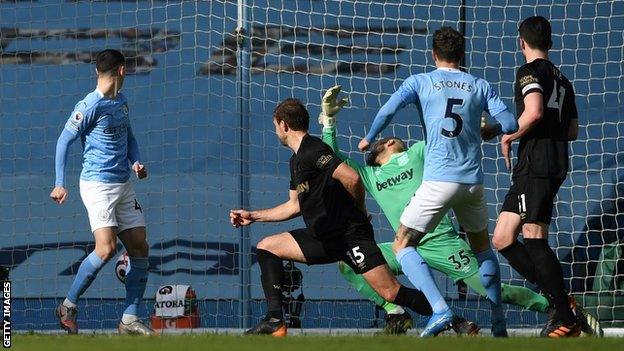 John Stones scores for Manchester City against West Ham