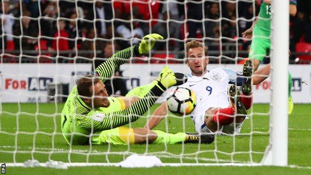 Harry Kane scores for England against Slovenia