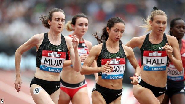 Laura Muir competing at the women's mile at the Anniversary Games