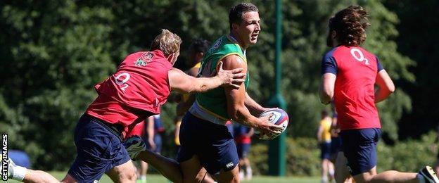 Sam Burgess training at England's World Cup camp