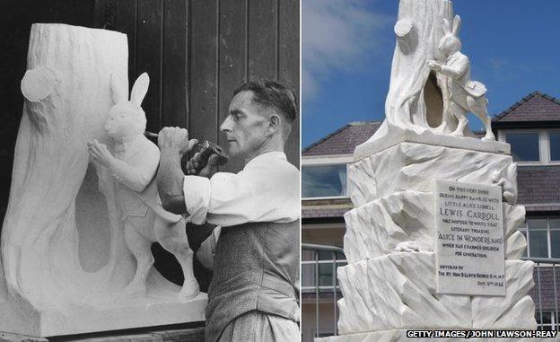 Sculptor FW Forrester makes the Llandudno statue, and the statue today