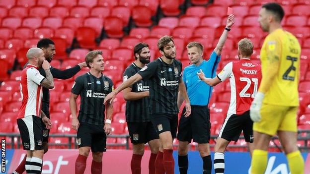 Exeter's Dean Moxey is sent off