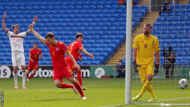 Wales celebrate after their late winner against Bulgaria in Cardiff