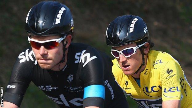 Luke Rowe (left) and Geraint Thomas (right)