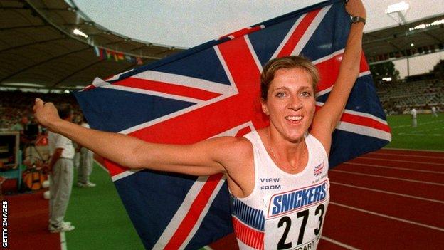 Sally Gunnell claimed gold in the 400m hurdles at the 1993 World Athletics Championship in Stuttgart in a new world record time