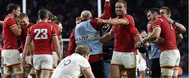 Wales celebrate against England in World Cup 2015