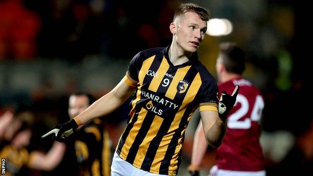 Rian O'Neill celebrates scoring Crossmaglen's goal in Saturday night's Ulster SFC encounter