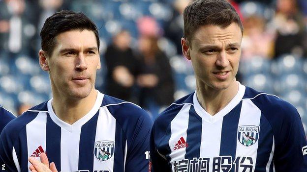 West Brom players Gareth Barry and Jonny Evans