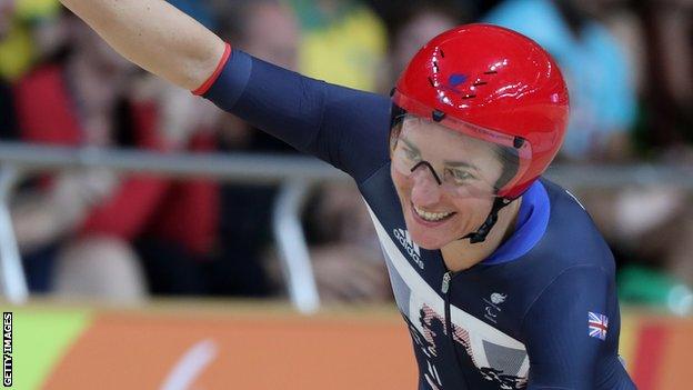 Dame Sarah Storey celebrates winning gold in Rio