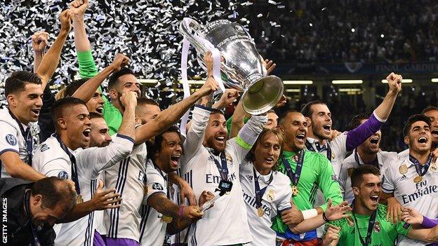 Real Madrid celebrate winning the Champions League